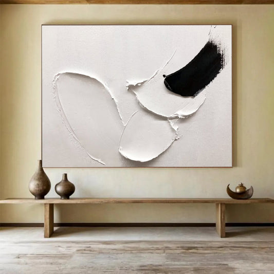 Simple Black & White Forms - White & Black Abstract Painting On Canvas DKH909