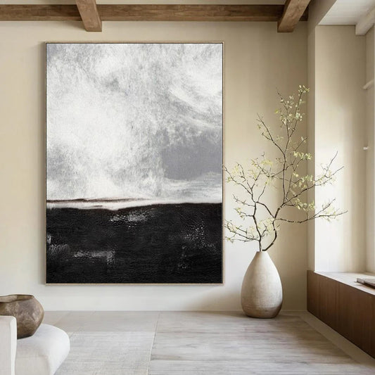 “Black - White Abstract Horizon” – Abstract Landscape Painting CT1154