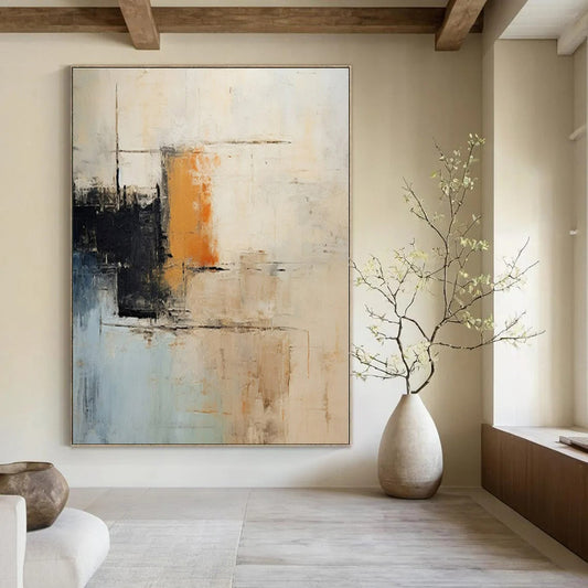 Neutral Tones with Orange Accent - Abstract Minimalist Acrylic On Canvas CT1336
