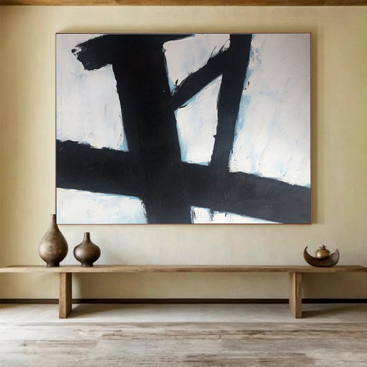 Black and White Geometric Cross Painting On Canvas DKH181