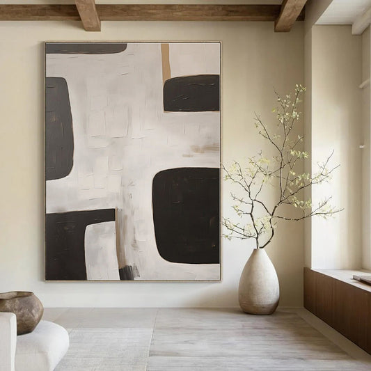 Black - White - Grey Geometric Blocks - Abstract Geometric Acrylic Painting CT1374