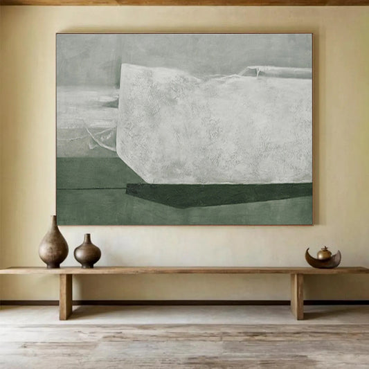 Gray - Green Abstract Form - Minimalist Abstract Painting On Canvas DKH611