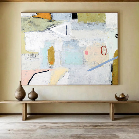 “Pastel Abstract Cityscape” Abstract Mixed - Media Painting On Canvas DKH554