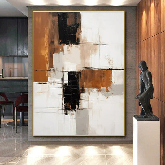 “White - Black - Brown Abstract Blocks” ,Abstract Acrylic Painting CT0836