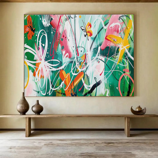 Colorful Butterflies and Swirls Abstract Painting On Canvas DKH223