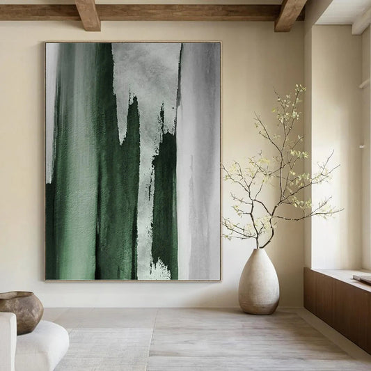 “Green - Gray Abstract Brushstrokes” Painting On Canvas DKH1233