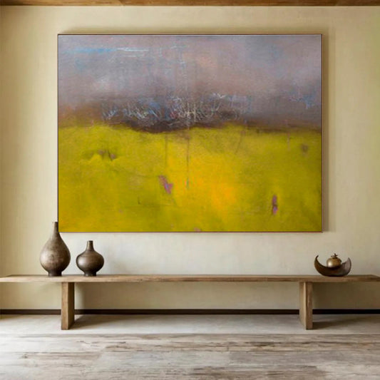 “Yellow Field Abstract Landscape” Abstract Post - Impressionist Painting On Canvas DKH379