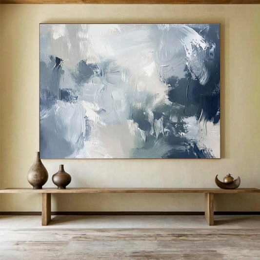 Monochromatic Blues Shades of Blue Abstract Textures Painting On Canvas DKH237