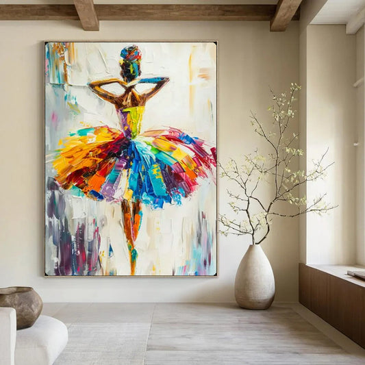 “Colorful Ballerina in Motion” – Impasto Figurative Painting On Canvas CT2118