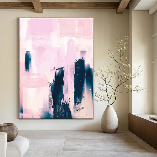 “Pink and Indigo Urban Abstract” - Abstract Expressionist Painting On Canvas DTP179