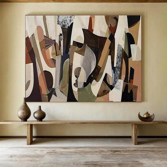 Cubist - Style Abstract - Cubist Abstract Painting On Canvas DKH621