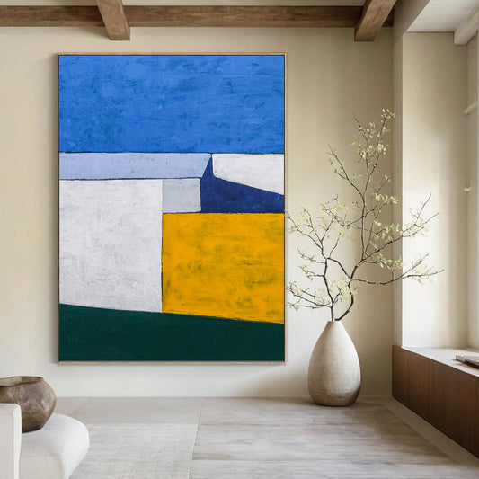 “Color - Blocked Geometric Abstract” - Minimalist Abstract Painting On Canvas DKH1095