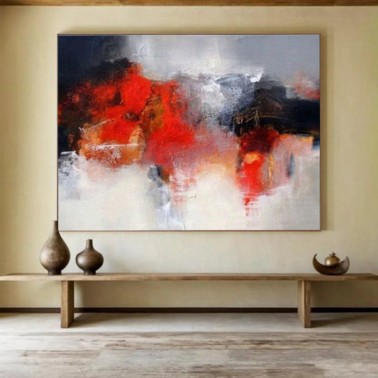 “Red & Gray Abstract” Abstract Action Painting On Canvas DKH430