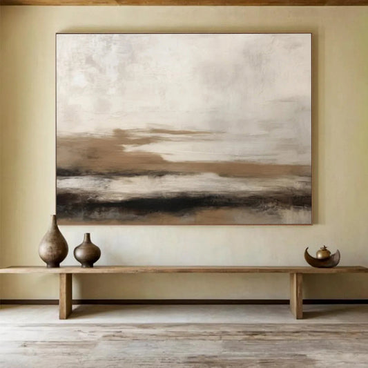 “Brown & White Textured Layers” Abstract Landscape Painting On Canvas DKH332