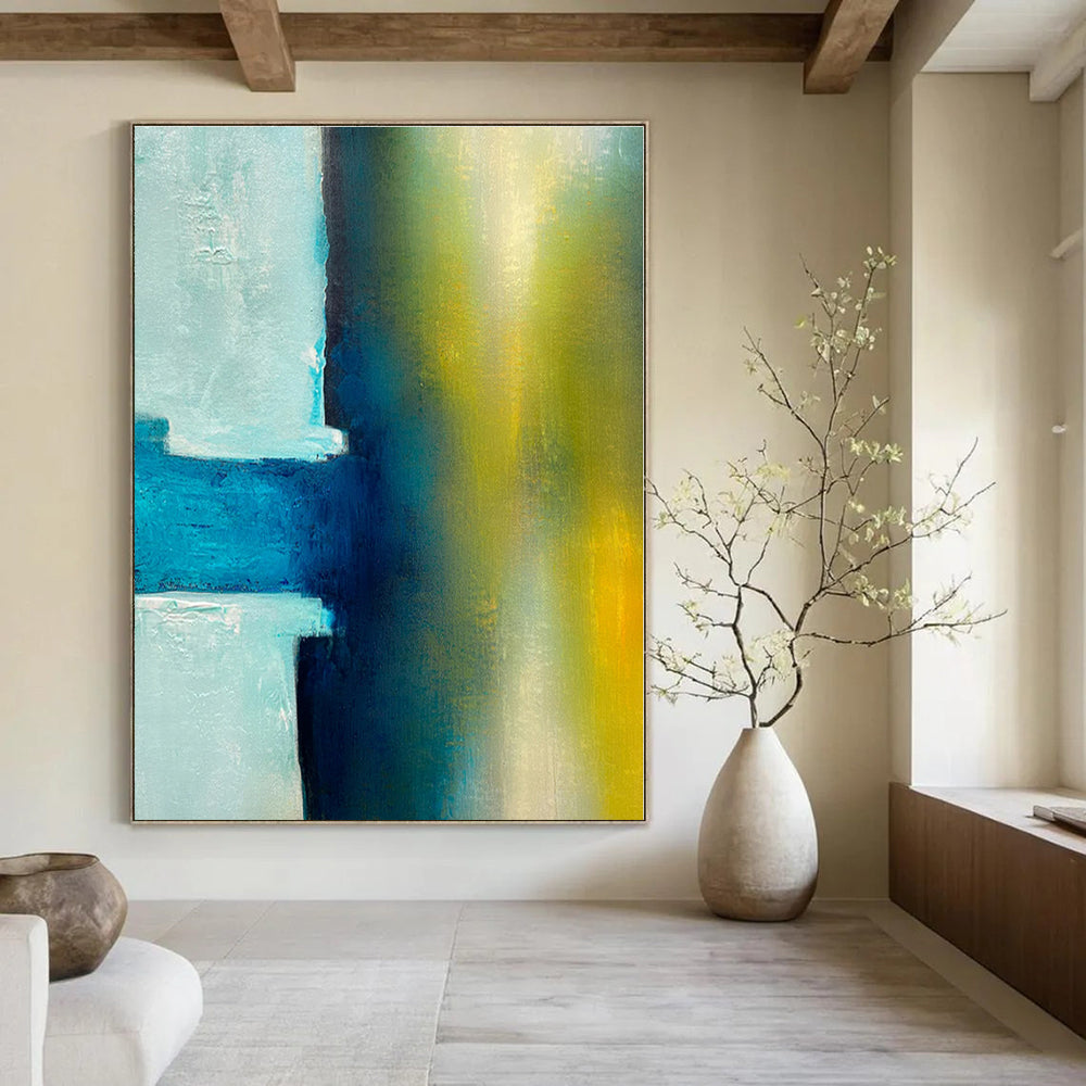 Teal - Yellow Clash - Abstract Geometric Oil Painting CT1238