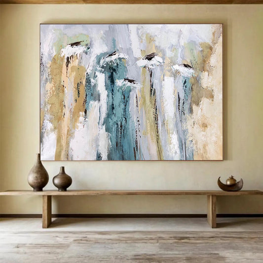 “Soft Blue - Beige Abstract Florals” Abstract Floral Painting On Canvas DLZ155