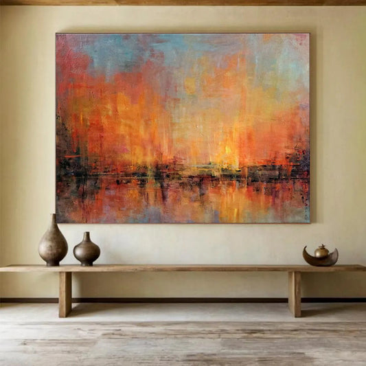 “Orange & Blue Abstract Sunset” Abstract Impressionist Painting On Canvas DKH386