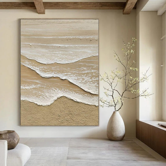 “Textured Sandy Shore Waves” – Impasto Seascape Painting CT1088