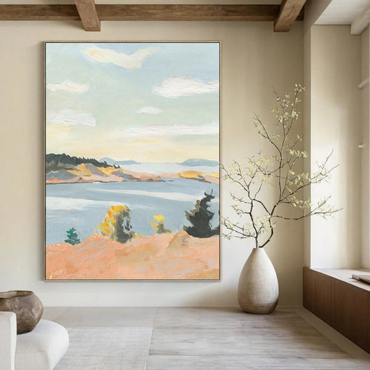 Bright, Airy Coastal View - Landscape Painting On Canvas DKH1460