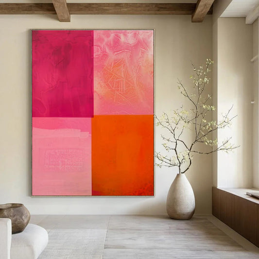 Pink & Orange Textured Quadrants - "Vibrant Veils" - Abstract Textured Painting CT1479