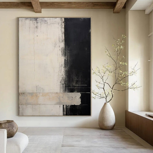 Black - White - Grey Textured Divide - Abstract Textured Acrylic Painting CT1384