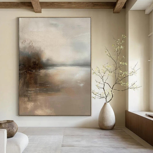 “Muted Mist: Lake at Dusk” - Abstract Landscape Oil on Canvas CT1874