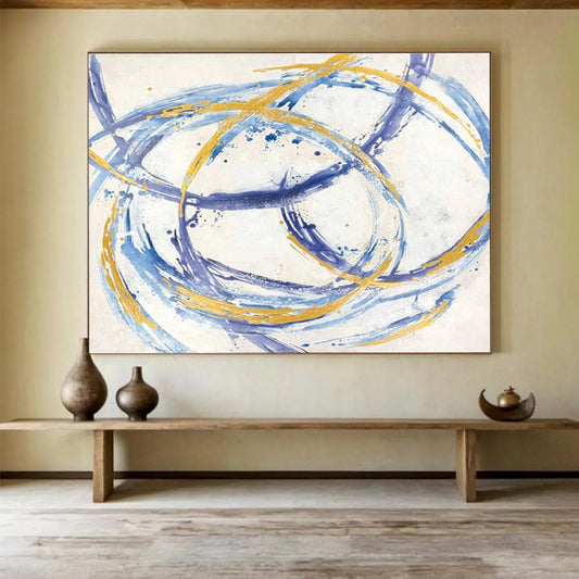 “Blue and Gold Swirls” - Graceful Abstract Painting On Canvas DKH847
