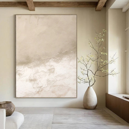 “Beige - White Textured Abstract” - Minimalist Abstract Painting On Canvas DTP078