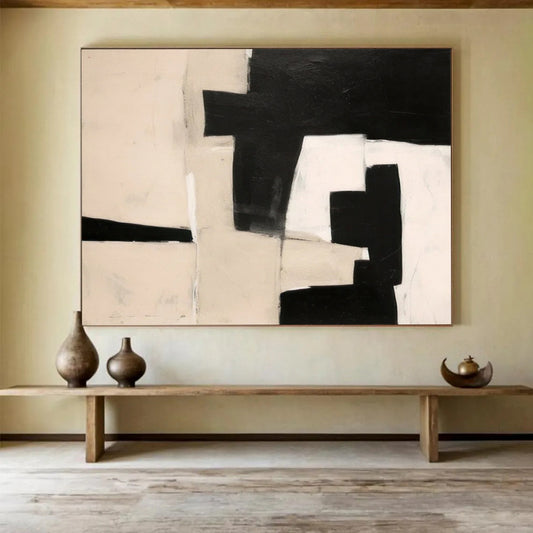 “Monochrome Geometric Abstraction” Abstract Painting On Canvas DLZ071