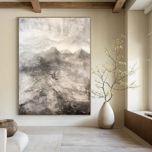 “Monochrome Mountain Textures” - Gray, Black Abstract Landscape Painting On Canvas DTP256