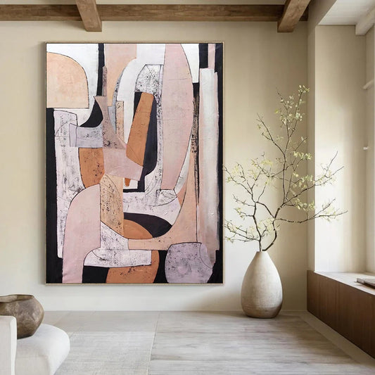 “Neutral Geometric Abstraction” - Beige, Gray, Black Abstract Painting On Canvas DTP252