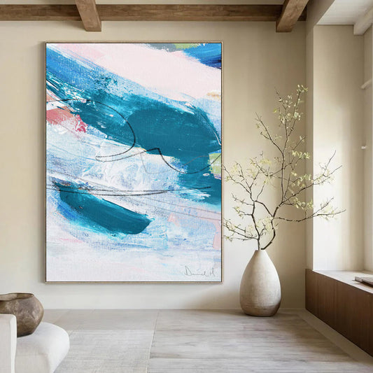 “Blue - Pink Abstract Strokes” - Abstract Expressionist Painting On Canvas DTP151