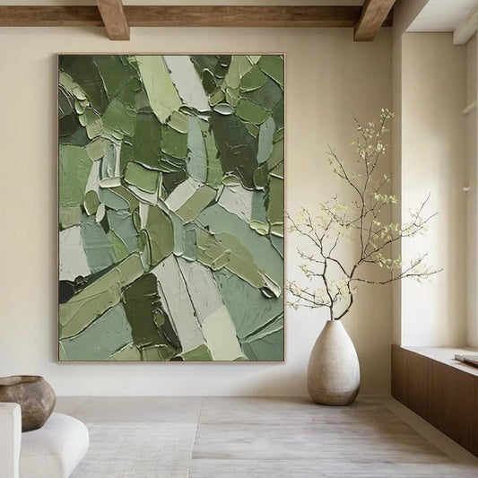 Green Geometric Impasto - Geometric Abstract Painting On Canvas CT2296