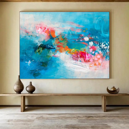 Vibrant Blue Abstract Wave - Dynamic Colors and Flowing Forms Painting On Canvas DKH032