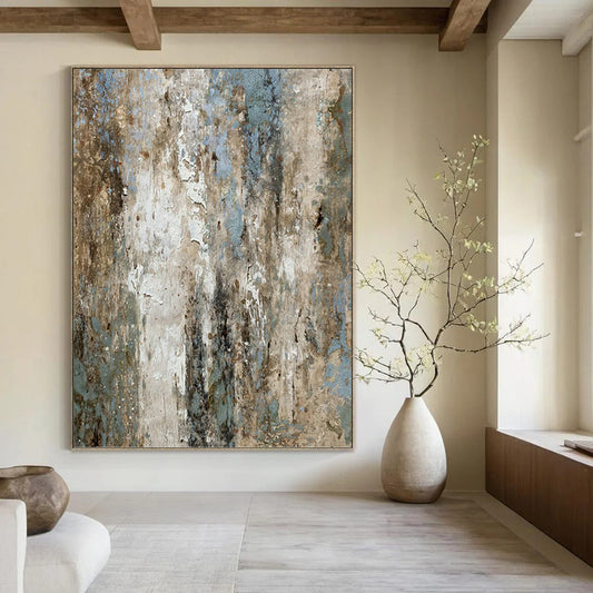 “Aged Patina” - Blue, Gray, Brown & White Textured Abstract Painting On Canvas DKH1531