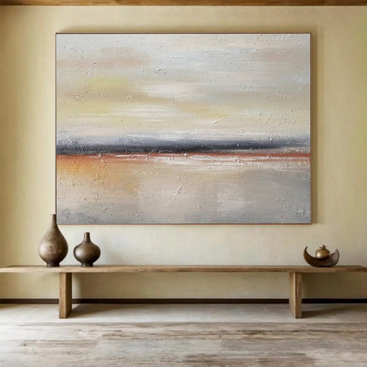 “Gray, Orange, Subtle ‘Dawn Horizon’” - Abstract Landscape Painting On Canvas DLZ019