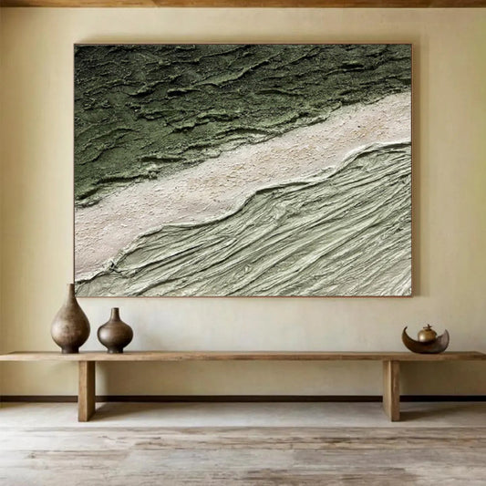 “Textured Earth Tones - Layered Greens and Beiges” Painting On Canvas DKH001