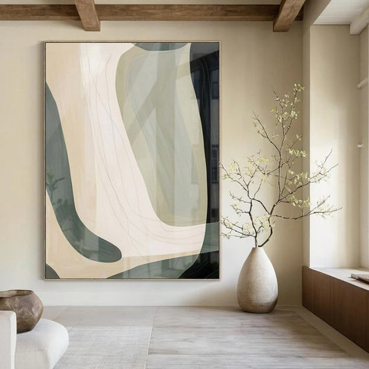 “Translucent Shapes and Delicate Lines” – Abstract Mixed - Media Painting CT1061