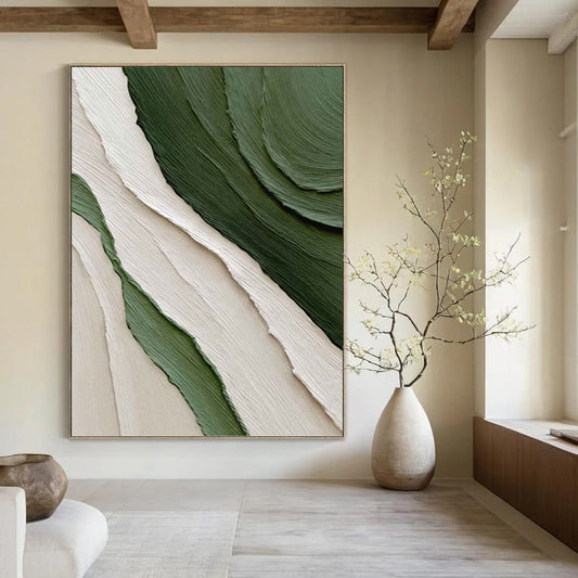Textured Green and White Abstract Forms - Abstract Painting On Canvas DKH1481