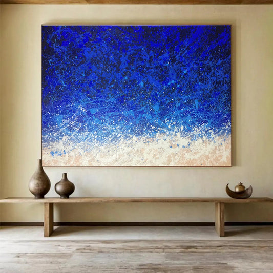 “Blue Splatter Night Sky” - Evocative Abstract Painting On Canvas DKH844