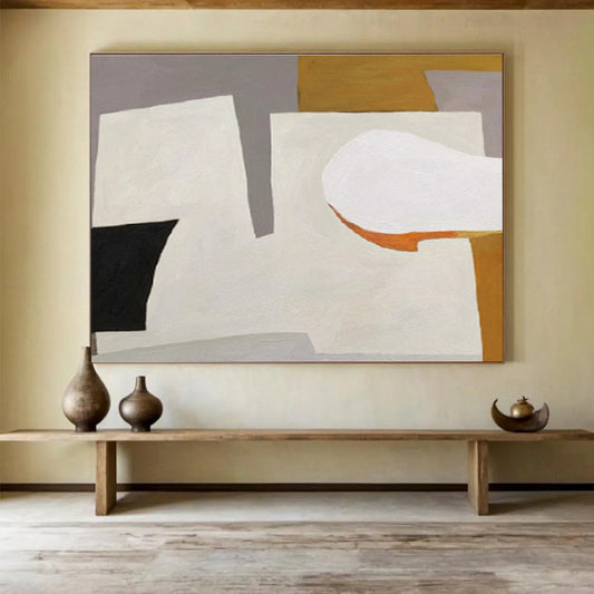 Cool Tones & Abstract Stairs in Blue, Gray, and White, Architectural Abstract Painting On Canvas DKH577