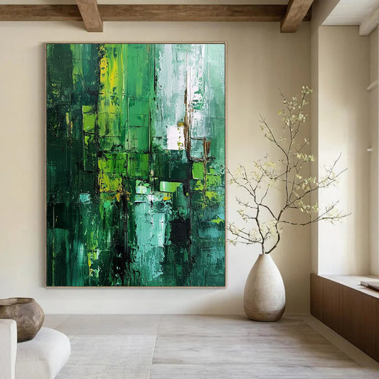 “Vibrant Green Abstract Layers” - Expressionist Textured Painting On Canvas DTP012
