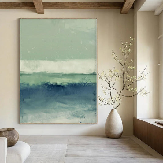 Green - White - Blue Layered Landscape - Abstract Landscape Acrylic Painting CT1378