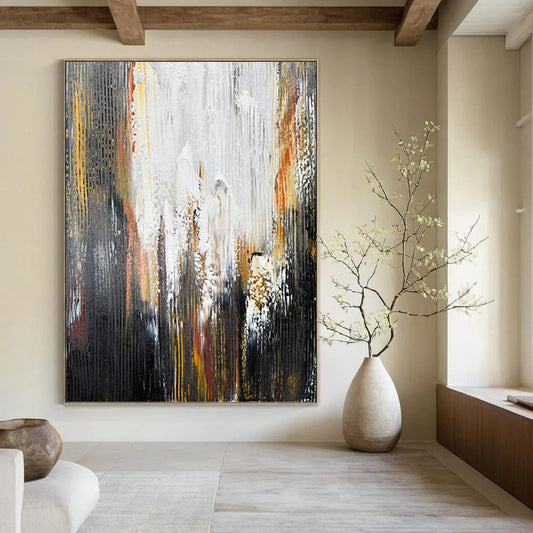 “Black - Gray - Gold Dynamic Abstract” Painting On Canvas DKH1229