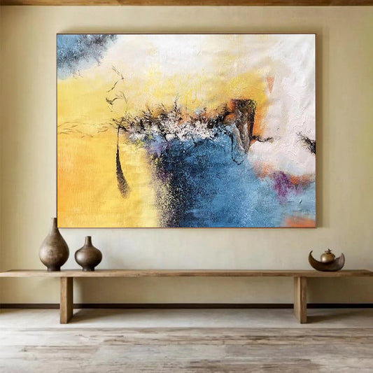 “Yellow - Blue Abstract Fusion” Abstract Expressionist Painting On Canvas DLZ156