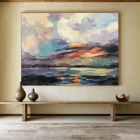 Colorful Sunset Sky Over Water Painting On Canvas DKH197