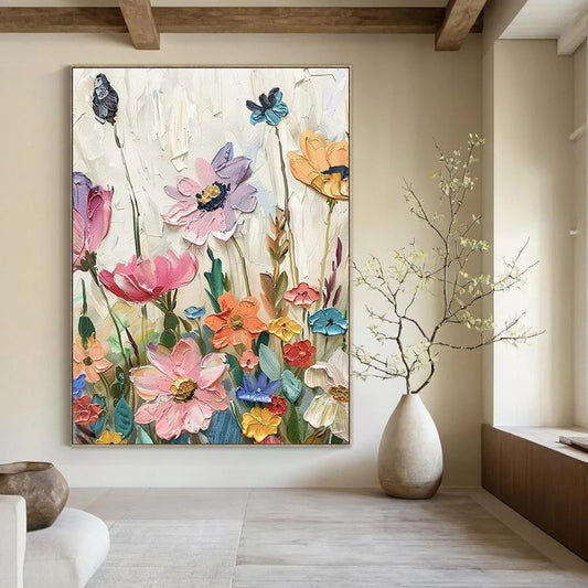 “Textured Wildflowers” - Vivid Impasto Floral Painting On Canvas CT2241
