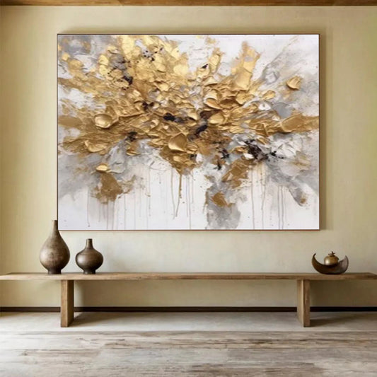 Gold Burst Abstract in Dripping Paint Painting On Canvas DKH678