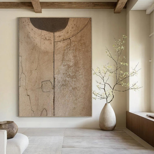 “Neutral Geometric Lines” - Minimalist Abstract Drawing Painting On Canvas DKH1660