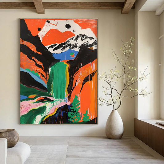 “Colorful Mountain Waterfall” - Abstract Landscape Painting On Canvas DTP105